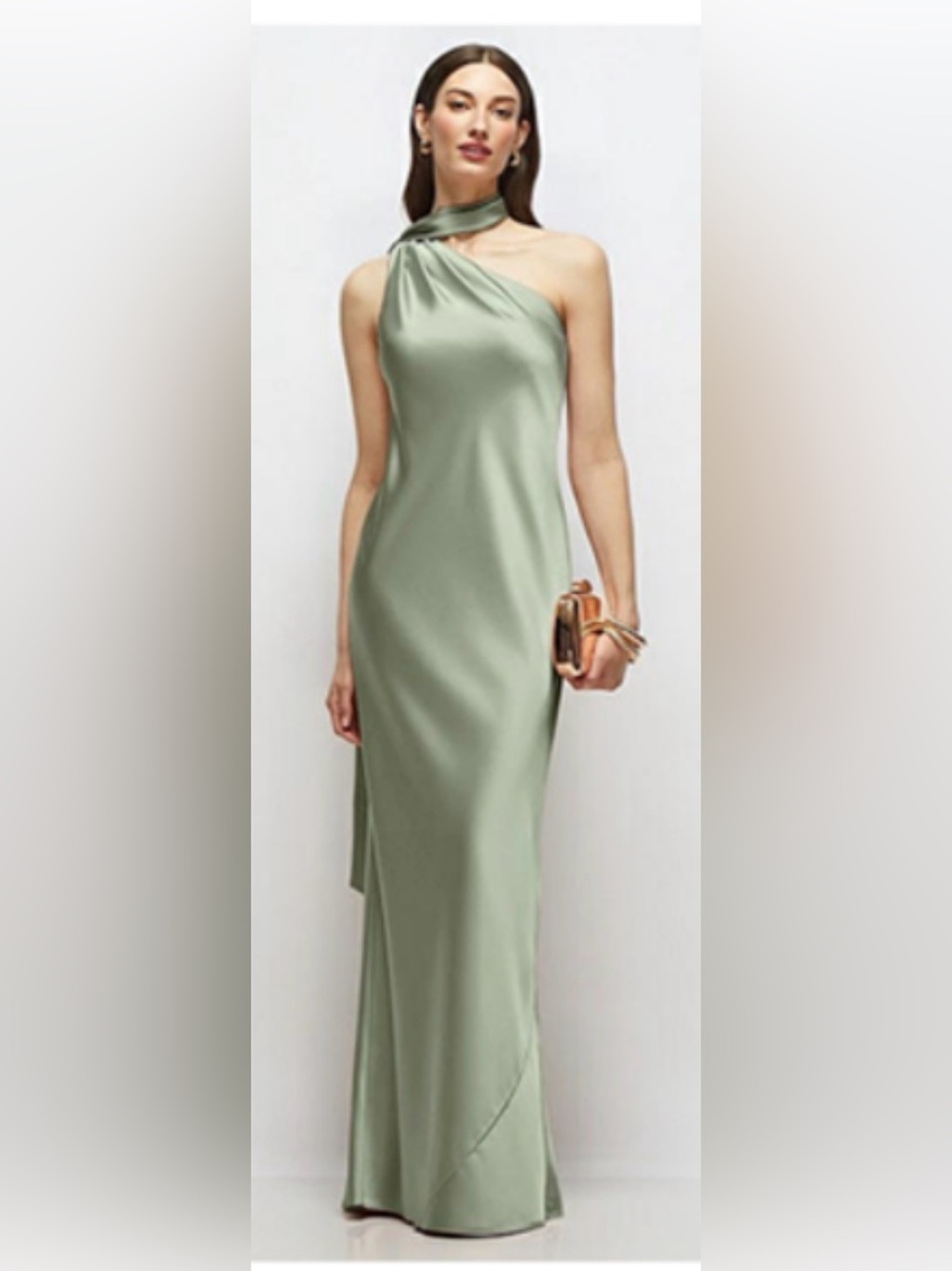DESSY GROUP Draped Scarf One-Shoulder Bias Stretch Satin Maxi Dress
